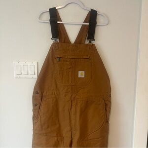 NEW Carhartt Tan Washed Duck Insulated Bib Overalls Mens Large Loose Fit Regular